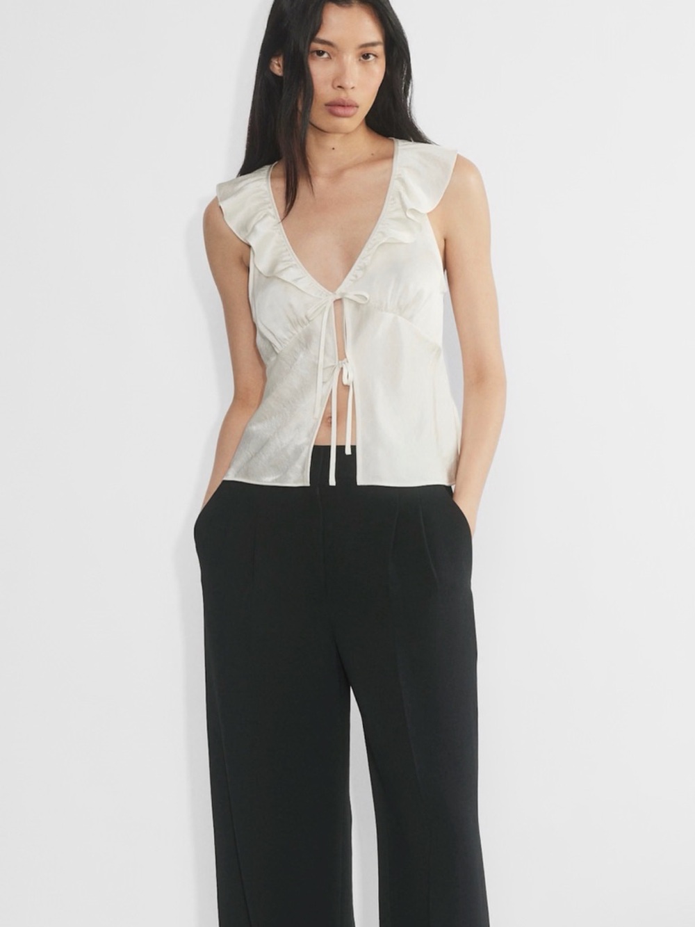 Aritzia Tonka Tie-Front Blouse — Ivory